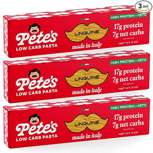 17g High Protein Linguine Pasta | 7g Low Carb Keto Pasta | Healthy, Italian Pasta From Italy | 3-Pack, 8oz - Pete's Pasta