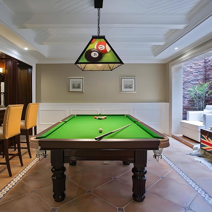 Wellmet Tiffany Pool Table Light, Dogs Playing Billiards Lights for 7' 8' 9' Pool Table, 5 Lights Billiard Fixture Hanging Pendant Lamp for Snooker Table, Cabin, Game Room, Men's Cave, Dining Room