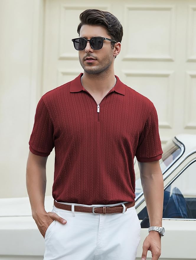 Esabel.C Golf Shirts for Men Dry Fit Performance Short Sleeve Print Moisture Wicking Collared Shirt