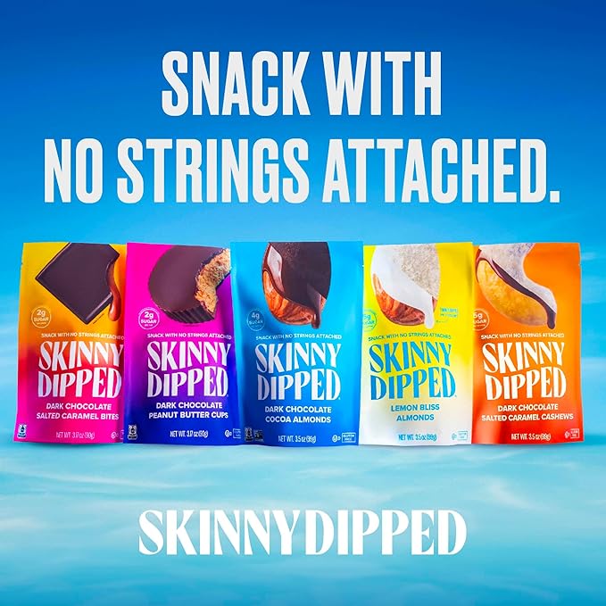 SkinnyDipped Milk Chocolate Peanut Butter Cups, 4g Sugar, Low Sugar, Low Carb, Gluten Free, 3.2oz Bag, 4 Pack (24 Cups Total)