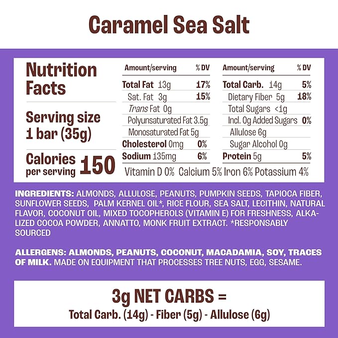 Munk Pack Nut and Seed Snack Bars 5g Protein 1g Sugar 3g Net Carbs Low Sugar Keto and Gluten Free Snack for Adults and Kids Caramel Sea Salt 492 oz 24 Pack