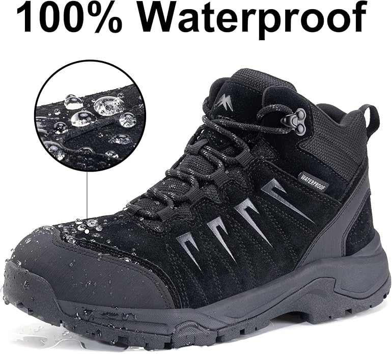 Men's Waterproof Hiking Boots Lightweight Comfortable Leather Mid Ankle Outdoor Trekking Boot