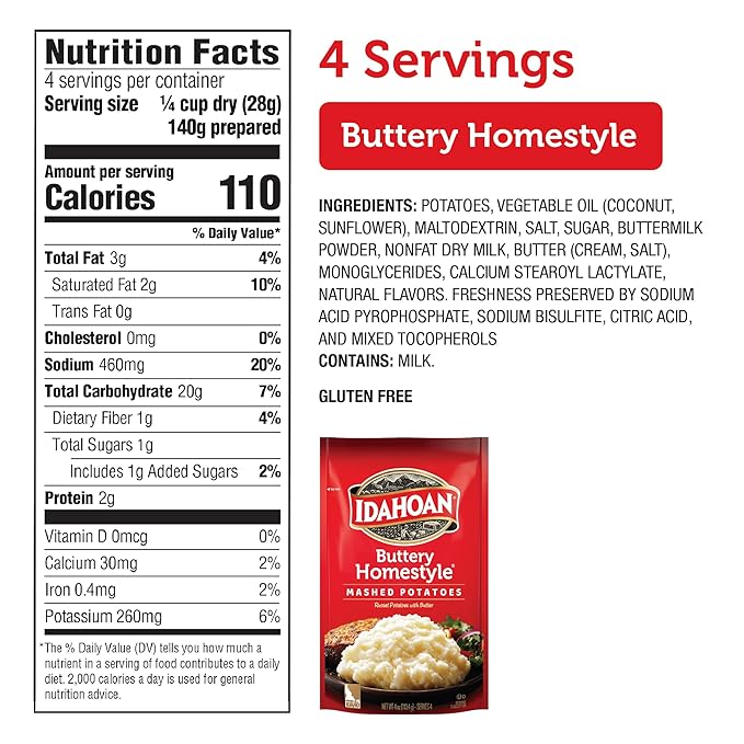 Idahoan Mashed Potatoes, Buttery Homestyle, 4 oz