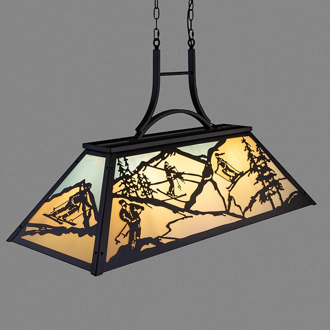 TOCHIC Tiffany Billiard Pool Table Lights, 43.3" Rustic Pool Table Lighting Fixture for 7' 8' Table, Farmhouse Chandelier with Ski Shade for Dining Game Room, Kitchen Island, Club Bar, Man Cave