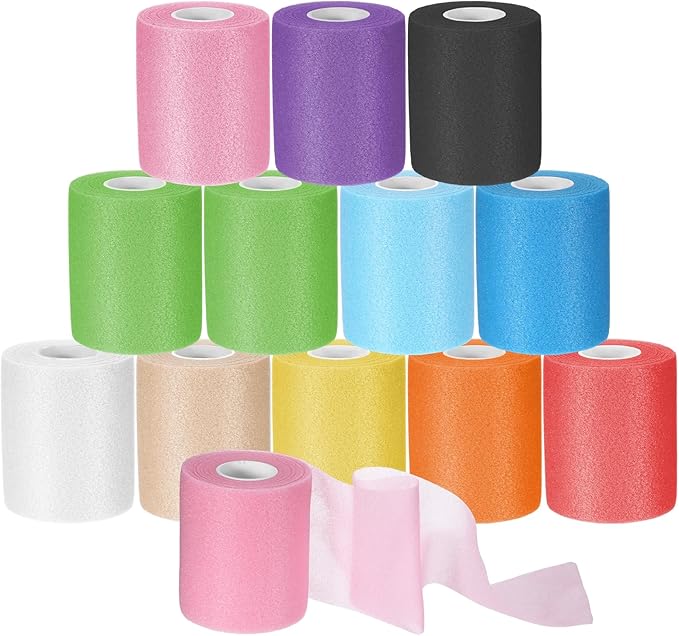 12pcs Colord Prewrap Athletic Tape, Prewrap Athletic Tape for Hair Soccer, Premium Quality Hand Wrap Bandage Athletic Prewrap Tearable, Sports Knee Foam Ankle Wrist Tape Soccer Baseball for Injury