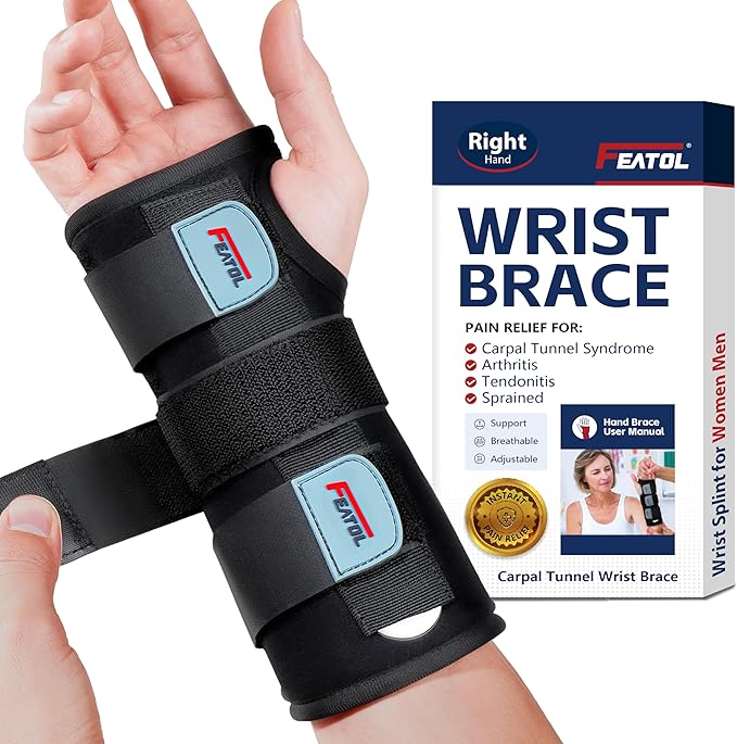 FEATOL Wrist Brace for Carpal Tunnel, Adjustable Night Wrist Support Brace with Splints Right Hand, Large/X-Large, Hand Support for Arthritis, Tendonitis, Sprain, Injuries