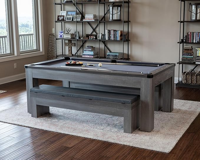 Rocky Mountain Nights 7ft Pool Table with Benches and Dining Top