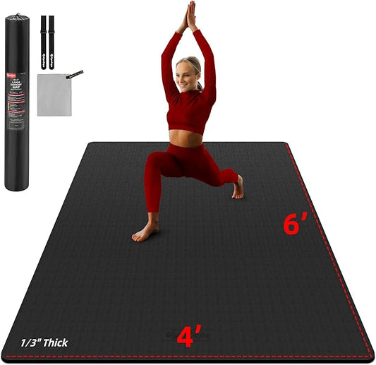 Extra Large Yoga Mat - 72"x35", 72"x48", 78"x57" - Wide TPE Exercise Mat for Home, Stretching, Couples & Family Workouts - 6-12mm Thick, Non-Slip & Waterproof - with Carry Bag and Straps