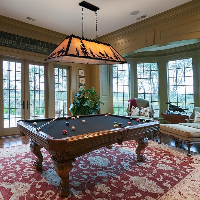 TOCHIC Tiffany Pool Table Light, 4 Lights billiard & pool table lights for 7' 8' Table, Farmhouse Chandelier for Dining Room, Western Cowboy Pool table Light Fixture for Game Room, Kitchen Island, 48”