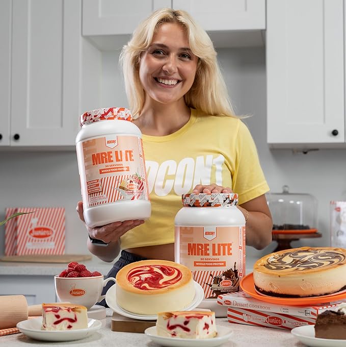REDCON1 MRE Lite Whole Food Protein Powder, Juniors, Raspberry Swirl Cheesecake - Low Carb, Whey Free Meal Replacement with Animal Protein Blends - Easy to Digest Supplement with MCT Oil (30 Servings)