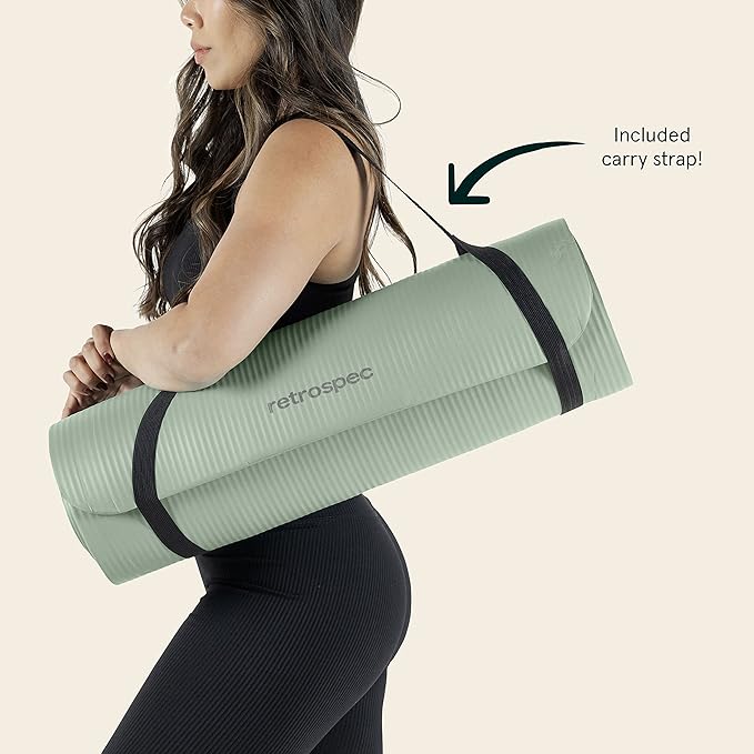 Retrospec Solana Yoga Mat 1" Thick With Nylon Carry Strap for Men & Women - Non Slip Exercise Mat for Home Yoga, Pilates, Stretching, Floor & Fitness Workouts