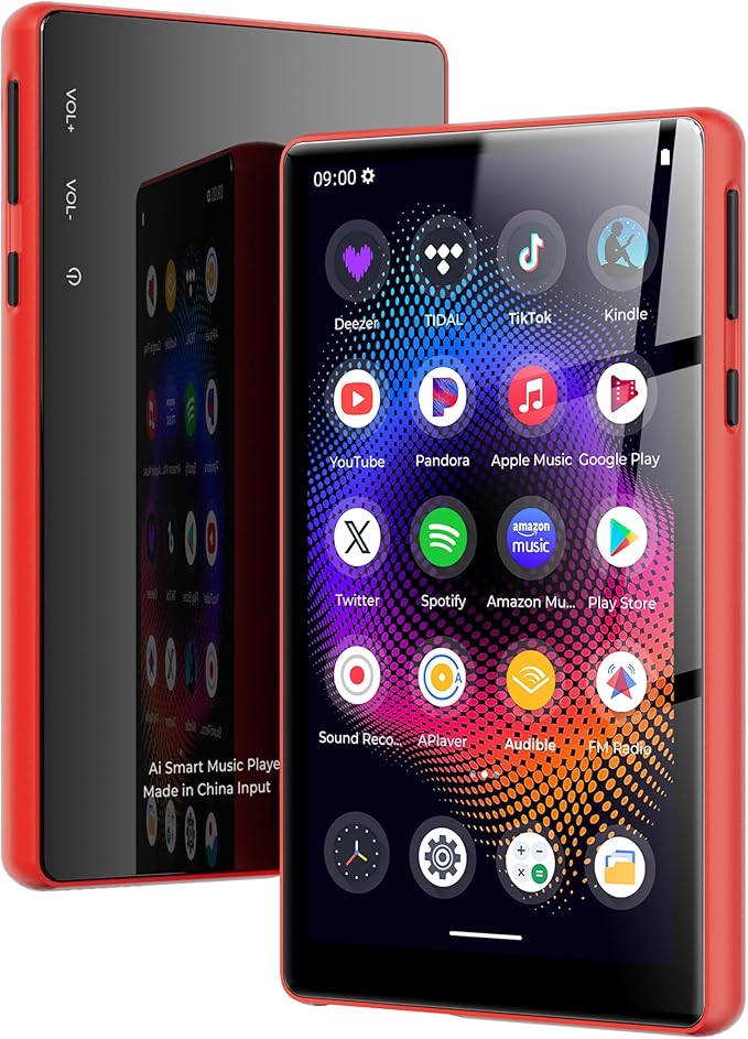 128GB MP3 Player with Bluetooth and WiFi，Music Video Player with Spotify Pandora,Amazon Music, 5" Touch Screen Android MP4 MP3 Player for Kids with Audible, YouTube, Spotify Kids,up to 256GB (Red)