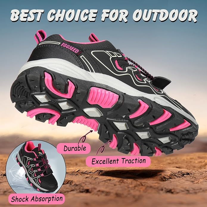 UOVO Boys Girls Hiking Shoes Kids Waterproof Running Trail Fashion Sneakers Breathable Lightweight Non-Slip Outdoor Walking Sports Shoe(Little/Big Kids)
