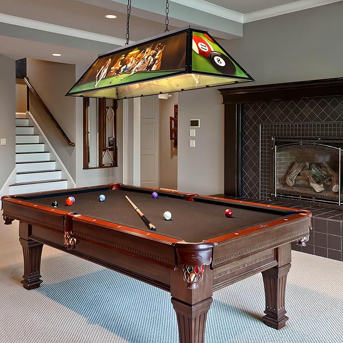Wellmet Tiffany Pool Table Light, Dogs Playing Billiards Lights for 7' 8' 9' Pool Table, 5 Lights Billiard Fixture Hanging Pendant Lamp for Snooker Table, Cabin, Game Room, Men's Cave, Dining Room