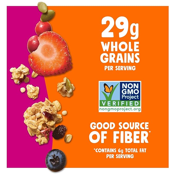 Bear Naked Granola Cereal, Vegan, Breakfast Snacks, Triple Berry Crunch (6 Bags)