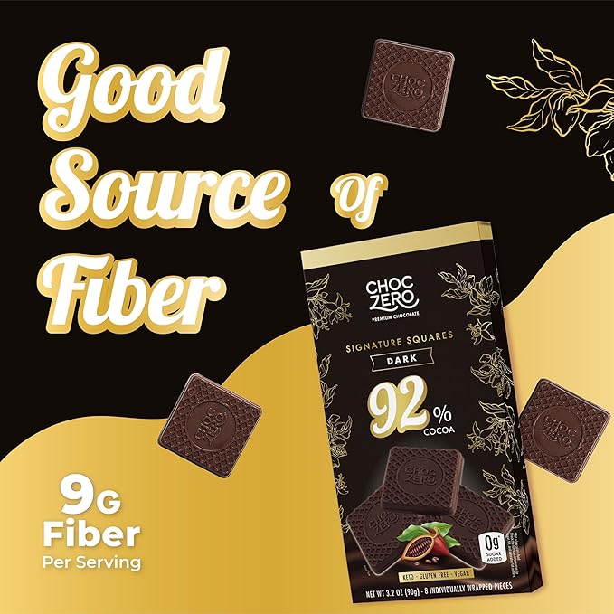 ChocZero 92% Cocoa Ultimate Dark Chocolate, Sugar Free, Low Carb, All Natural, Keto Friendly, 3.2 Ounce (Pack of 4)