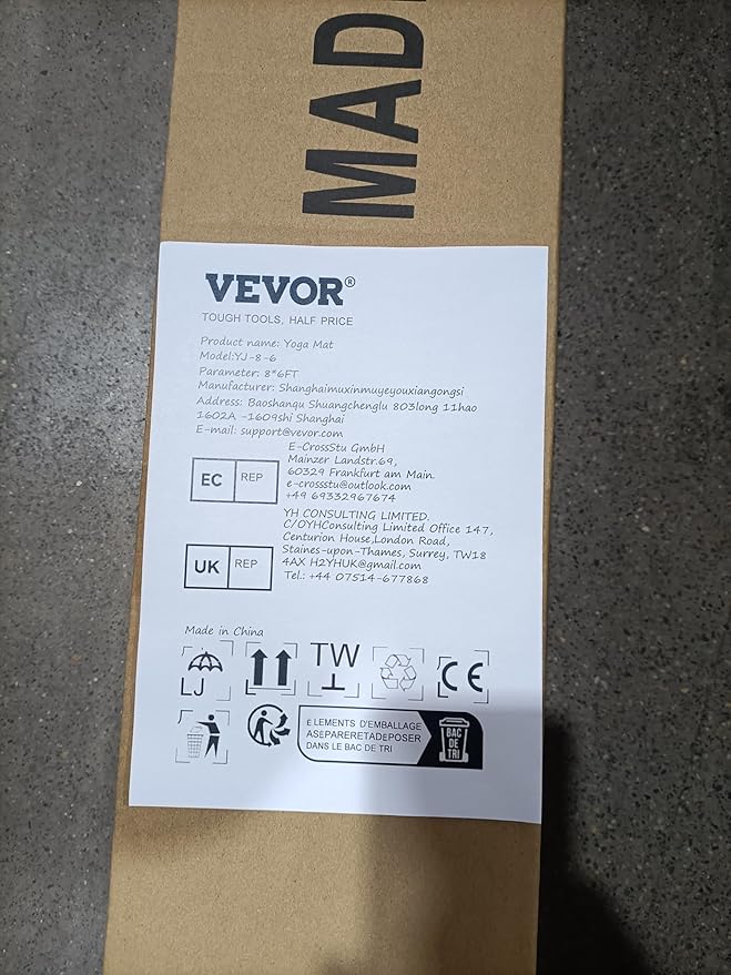 VEVOR Large Exercise Mat, Non Slip High Density Premium Yoga Mat, Exercise Yoga Mat for Men Women, Fitness & Exercise Mat with Bag & Carry Strap, for All Types of Home Yoga, Pilate & Floor Workout