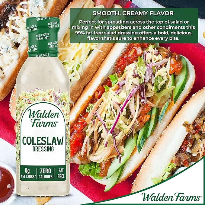 Walden Farms Coleslaw Dressing – Calorie-Free, Gluten-Free, Low Carb, Keto-Friendly, Sugar-Free, Fat-Free, Dairy-Free Creamy Coleslaw Flavor – 12 oz Bottle