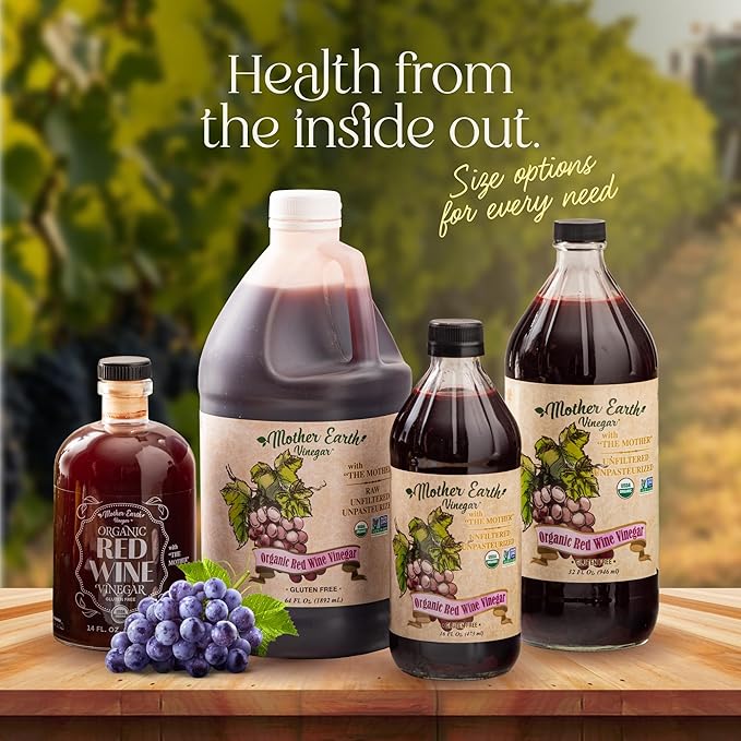 Mother Earth, Organic Red Wine Vinegar with The Mother, Fresh Pressed Organic Cabernet Grapes, ORWV, RWV, Raw, Unpasteurized, Unfiltered (1/16oz Glass Bottle)