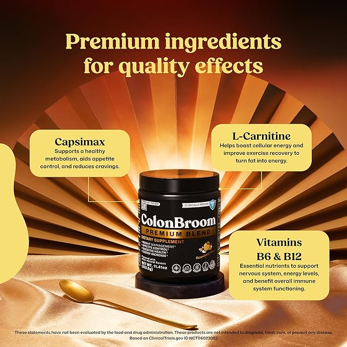 ColonBroom Premium Weight Management Supplement (Strawberry) - Colon Broom Psyllium Husk Fiber Powder Drink - Gluten Free, Non-GMO Colon Cleanse for Bloating Relief & Gut Health, 100 Servings