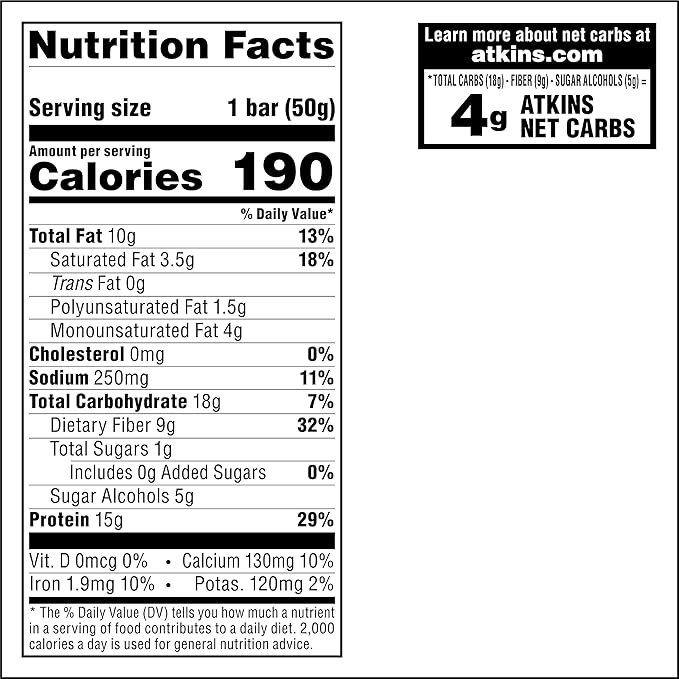 Atkins Vanilla Macadamia Nut Flavored Soft Baked Energy Bars, High in Protein, Low Sugar, High Fiber Snack, Protein Snack, 4 Packs (4 Bars Each)