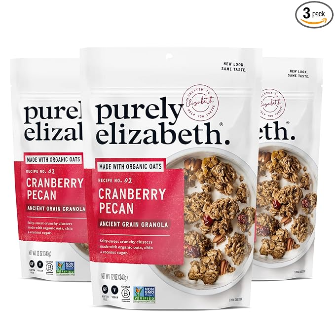 Purely Elizabeth, Cranberry Pecan, Ancient Grain Granola, Gluten-Free, Non-GMO, 12 Oz Bags (Pack of 3)