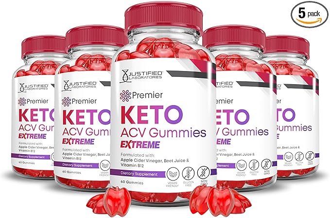 Justified Laboratories (5 Pack Premier Keto ACV Gummies Advanced Extreme 2000MG Premier Keto Gummies Apple Cider Vinegar Formulated with Pomegranate Beet Juice Powder B12 Vegan Non GMO 300 Gummys