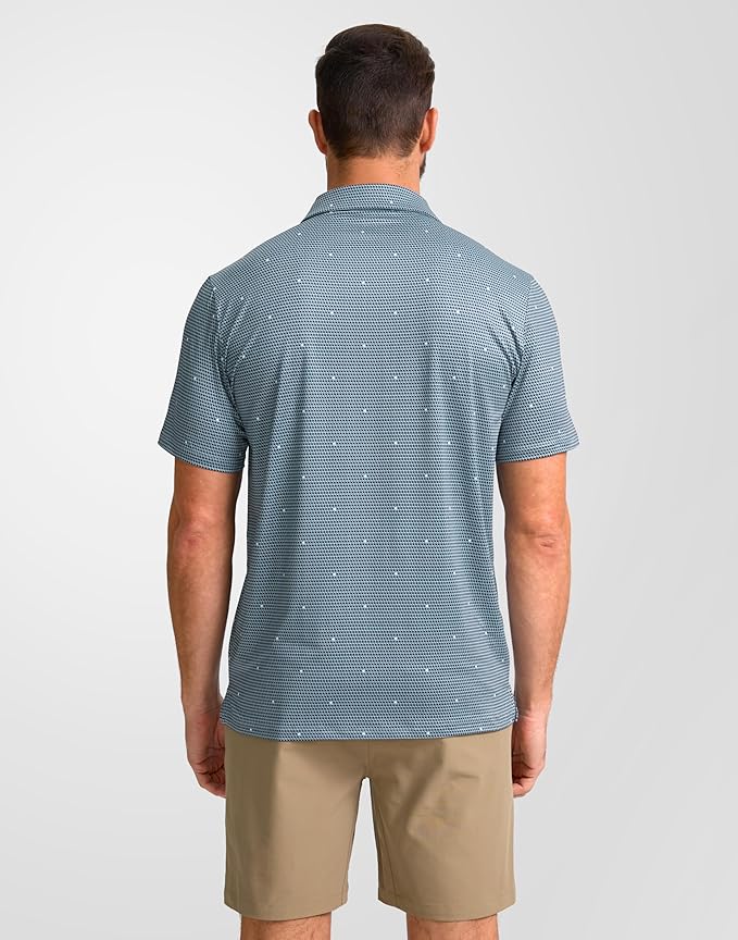 Obla Mens Golf Polo Shirts Short Sleeve Dry Fit Performance Moisture Wicking Casual Print Collared Golf Shirts for Men