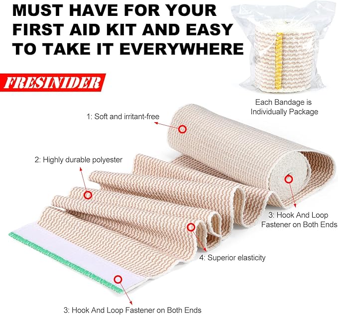 Premium Elastic Bandage Wrap, 12 Pack 2" Cotton Latex Free Compression Bandage Wrap with Touch Closure at Both Ends, Support & First Aid for Sports, Medical, and Injury Recovery