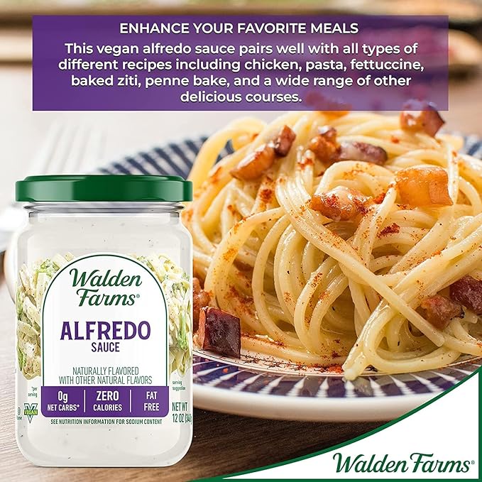 Walden Farms Alfredo Sauce – Zero Calorie, Sugar Free, Keto & No Carb Creamy Italian-Style Pasta Sauce – 6-Pack, 12 oz Bottles