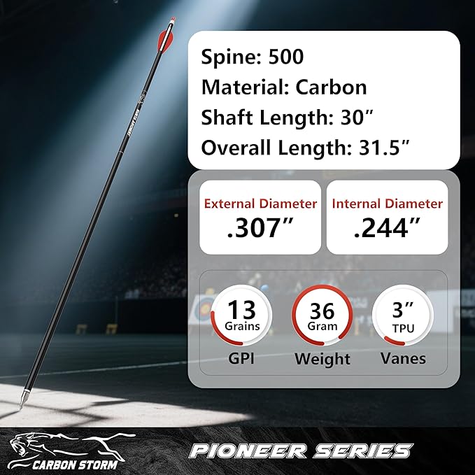 SUNYA 12-Pack 30 Inch Carbon Arrows Spine 500 or 400 for 40-60 LBS Bows｜Switch to Recurve/Compound Modes, Anti-Loose O-Ring & TPU Vanes for Hunting/Target Practice
