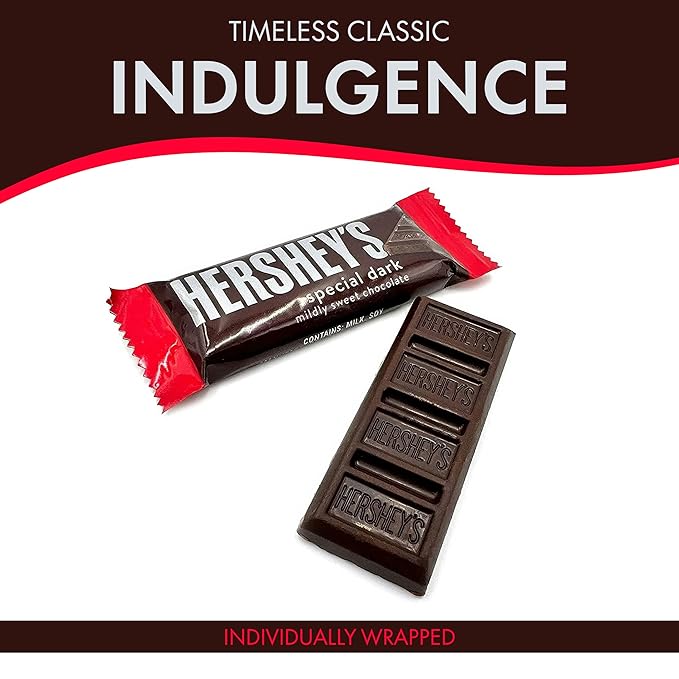 Hershys Special Dark Mildly Sweet Chocolate - 5 Pounds Approx 175 Halloween Candy Bulk Individually Wrapped - Dark Chocolate Hershys Snack Size Candy Bars - Halloween Treats for Sharing With Family and Friends