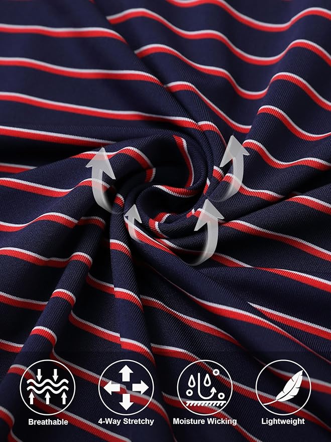 Rouen Mens Polo Shirts Short Sleeve Dry Fit Performance Moisture Wicking Causal Striped Polo Collared Golf Shirts for Men