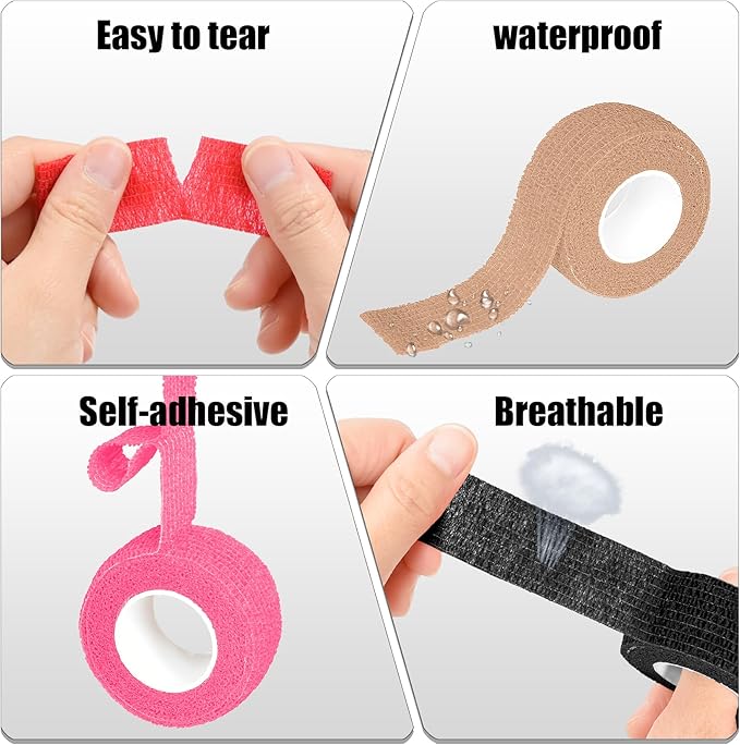 6 Pack 1 Inches Self Adhesive Bandage Wrap Breathable Cohesive Bandage Elastic Tape for Pets, Athletic, Sports, Wrist, Knee, Ankle(5 Yards Per Roll, Pink)