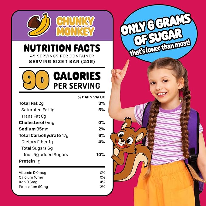 Snakkidz Organic Chewy Granola Bar, Allergen Free, Made with Avocado Oil, Low Sugar (45 Bars, Chunky Monkey)