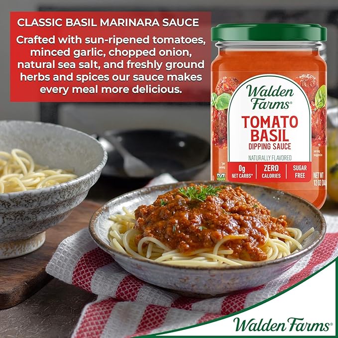 Walden Farms Tomato Basil Pasta Sauce – Zero Calorie, Sugar Free, Keto & No Carb Sauce for Pasta, Veggies & More – 12 oz Bottle