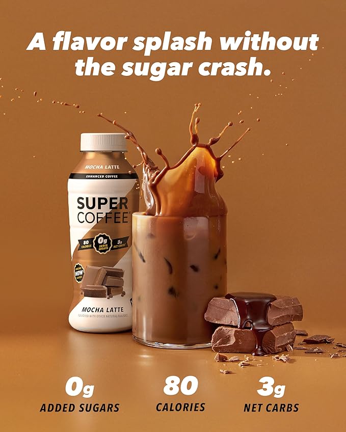 Super Coffee, Ready To Drink Iced Coffee, Vanilla Latte (12 Ounce Bottles, Pack of 12) - Low Net Carbs, No Added Sugar, Keto Friendly, 10g of Protein, Low Calorie, Protein Coffee