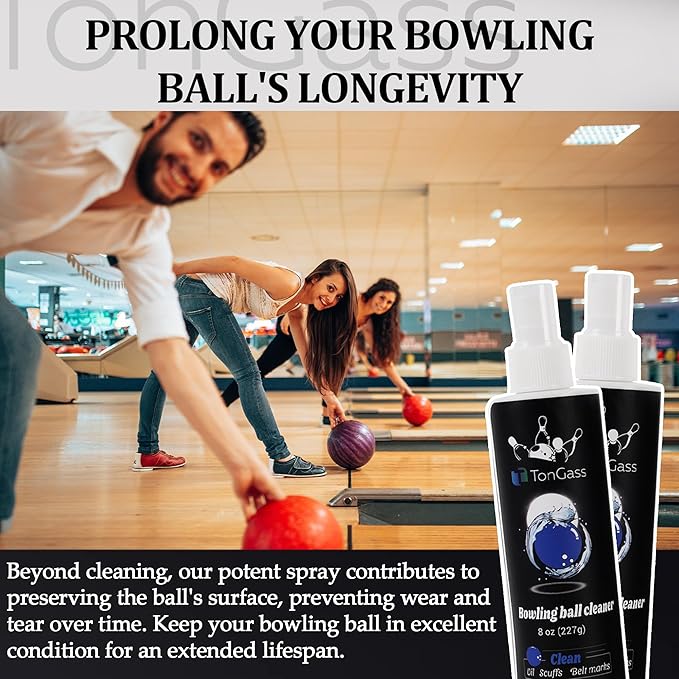 TonGass (2+1 Pack Bowling Ball Cleaner Spray Kit with Towel, Portable Bowling Spray Accessories, Oil & Scuff Mark Cleaner, Restores Tack and Prolongs Lifespan of Ball