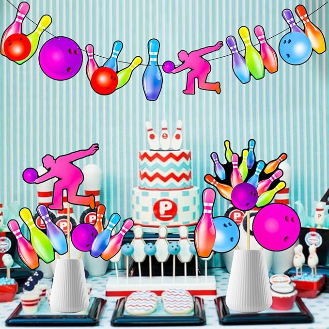 Bowling Centerpiece Sticks 21PCS Bowling Party Table Centerpieces Colorful Neon Bowling Theme Birthday Party Supplies Sport Bowling Ball Table Decorations for Strike Up Baby Shower Decor