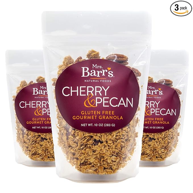 Mrs. Barr’s Natural Foods Granola | Cherry & Pecan | Certified Organic Gluten Free Oats | Soft Texture | Small Batch | Gourmet Quality | Real Ingredients | 10 Ounces (3 Pack)