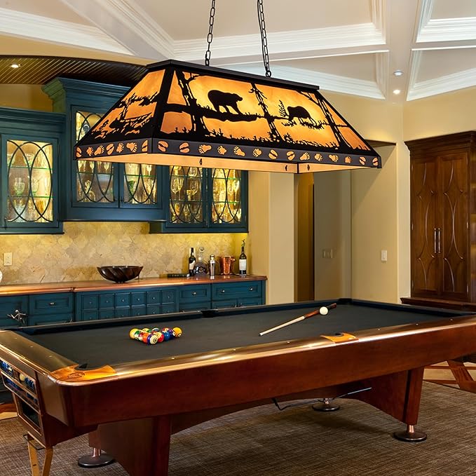 TOCHIC Rustic Pool Table Light, 4 Lights Vintage Billiards Light Fixtures, Tiffany Billiard & Pool Table Lights for Game Room Farmhouse Chandelier Man Cave Club Bar Dining Room Island 48" Inches