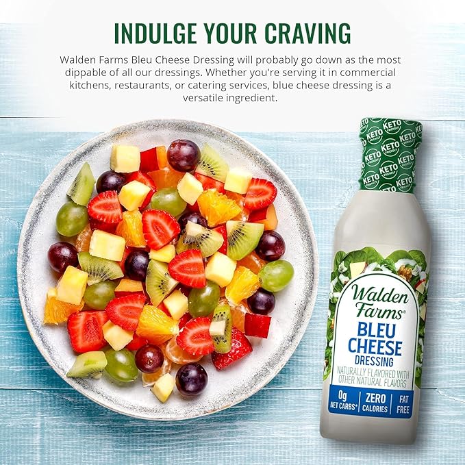 Walden Farms Bleu Cheese Dressing - Calorie-Free, Gluten-Free, Low Carb, Keto-Friendly, Sugar-Free, Rich Bleu Cheese Flavor, (12 oz Bottle x 6)