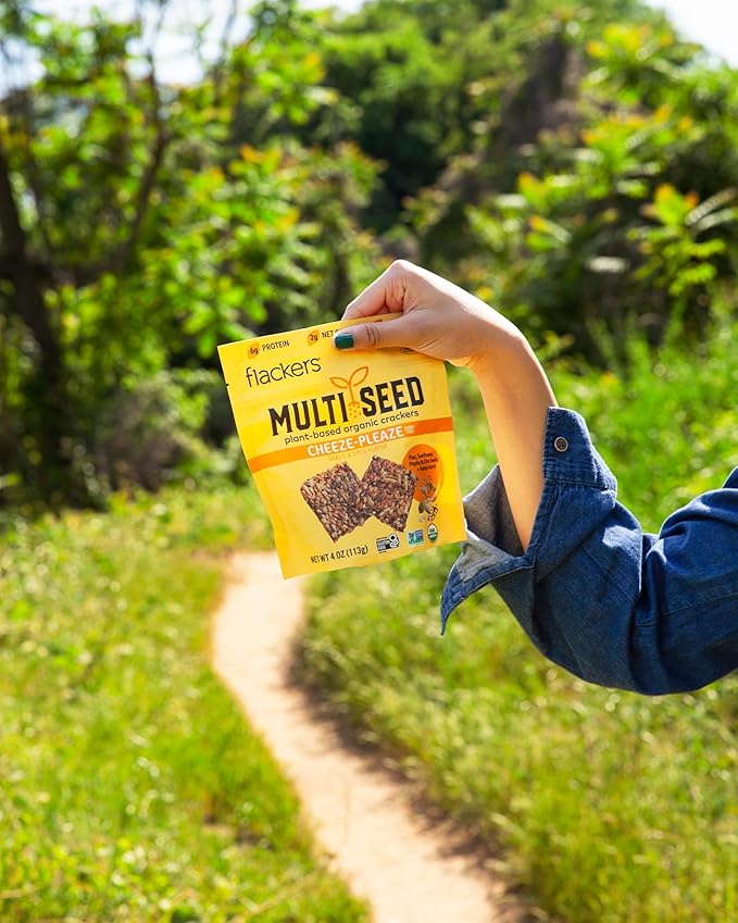Flackers Organic Cheeze-Pleaze Multi-Seed Crackers, 4 Ounce 1-Pack, Gluten Free, Non GMO, Vegan, Keto Snack, 8g Fiber, 3g Net Carbs