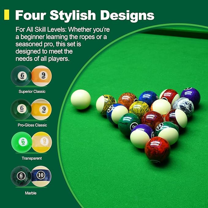 Pool Shark Authentic Billiard Balls Professional/Amateur Set High-End Pure Polyresin 2-1/4-inch Balls Complete 16pcs Set