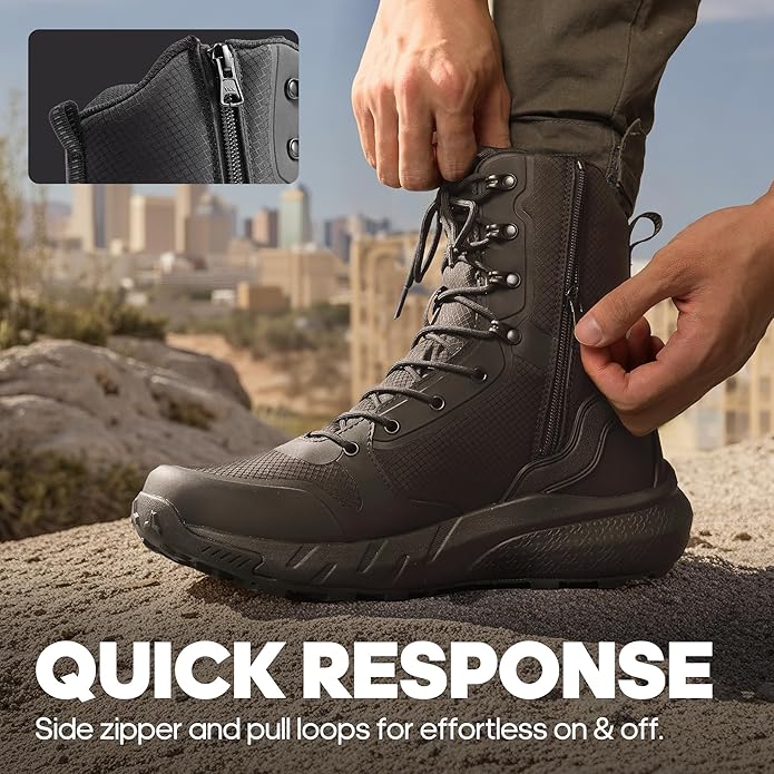 NORTIV 8 Men's Military Tactical Boot Lightweight Comfortable Boots for Work All Day Side Zipper Motorcycle Combat Hiking Boots Metrostrike(8-9 Inches)