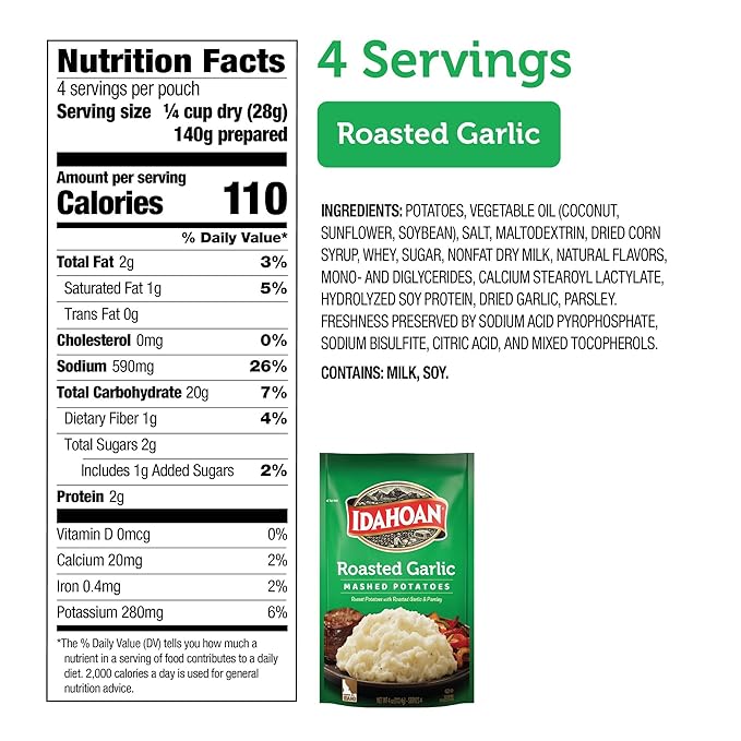 Idahoan Mashed Potatoes, Roasted Garlic, 4 oz