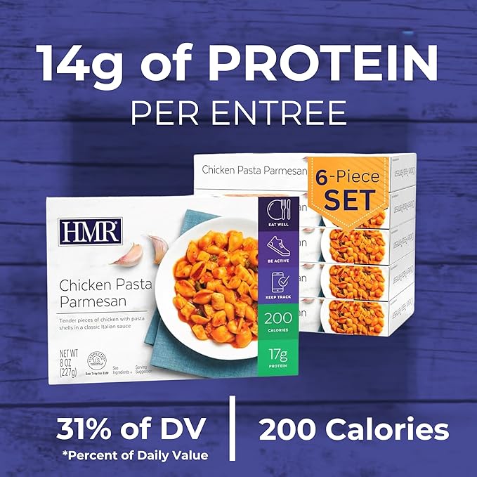 6-Pack HMR Chicken Pasta Parmesan Entrée | Pre-packaged Lunch or Dinner to Support Weight Loss | Ready to Eat | 14g of Protein | Low Calorie Food