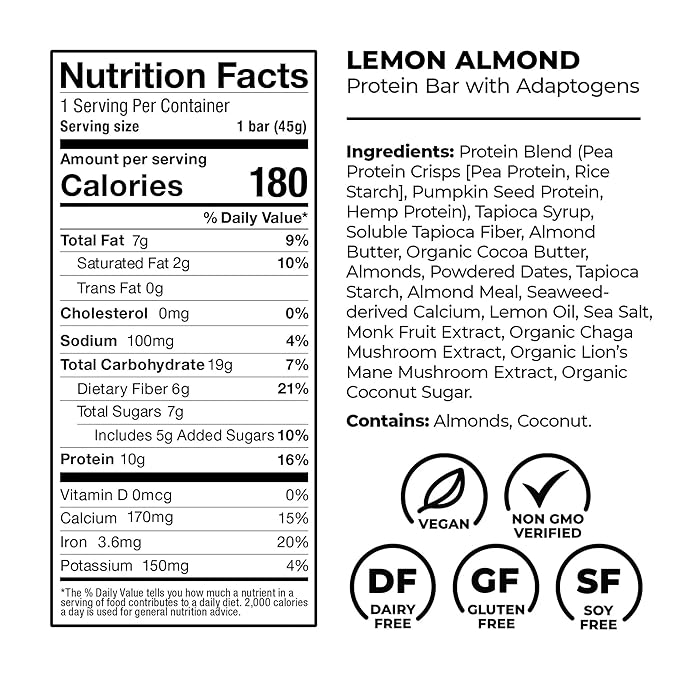 Laird Superfood Functional Protein Bars – Protein Bar but Better with Real Ingredients, Functional Mushrooms 10g Plant-Based Protein, 6g Fiber - Non-GMO - 5 Flavor Variety Pack, 10 Count (Pack of 1)