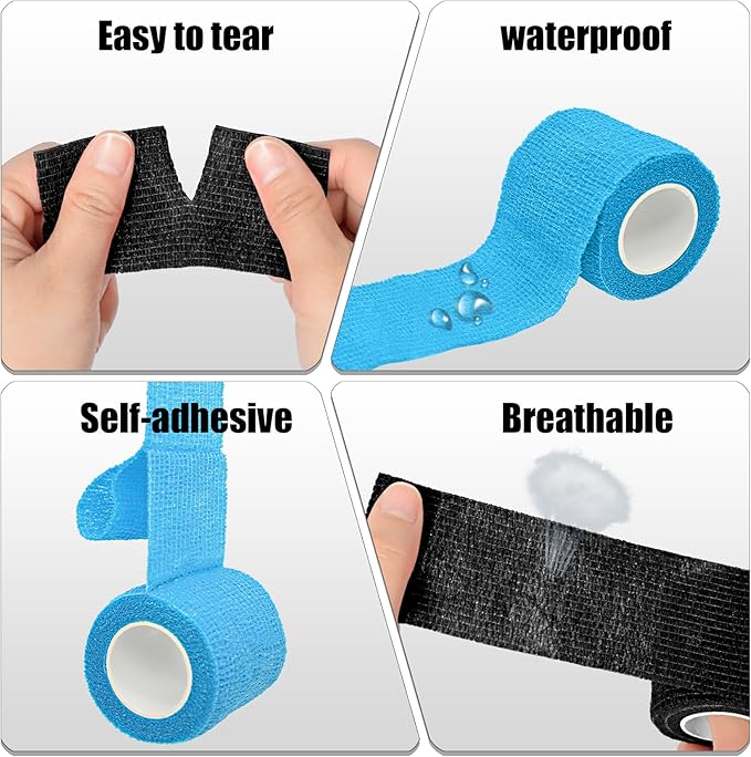 Twavang6 Pack 2 Inches Self Adhesive Bandage Wrap Breathable Cohesive Bandage Elastic Tape for Pets, Athletic, Sports, Wrist, Knee, Ankle(5 Yards Per Roll, Black)
