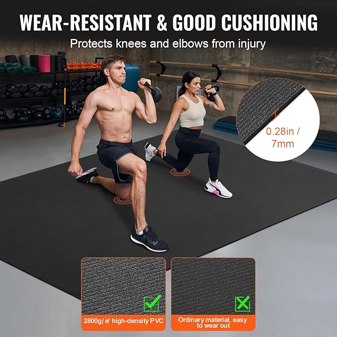 VEVOR Large Exercise Mat, Non Slip High Density Premium Yoga Mat, Exercise Yoga Mat for Men Women, Fitness & Exercise Mat with Bag & Carry Strap, for All Types of Home Yoga, Pilate & Floor Workout